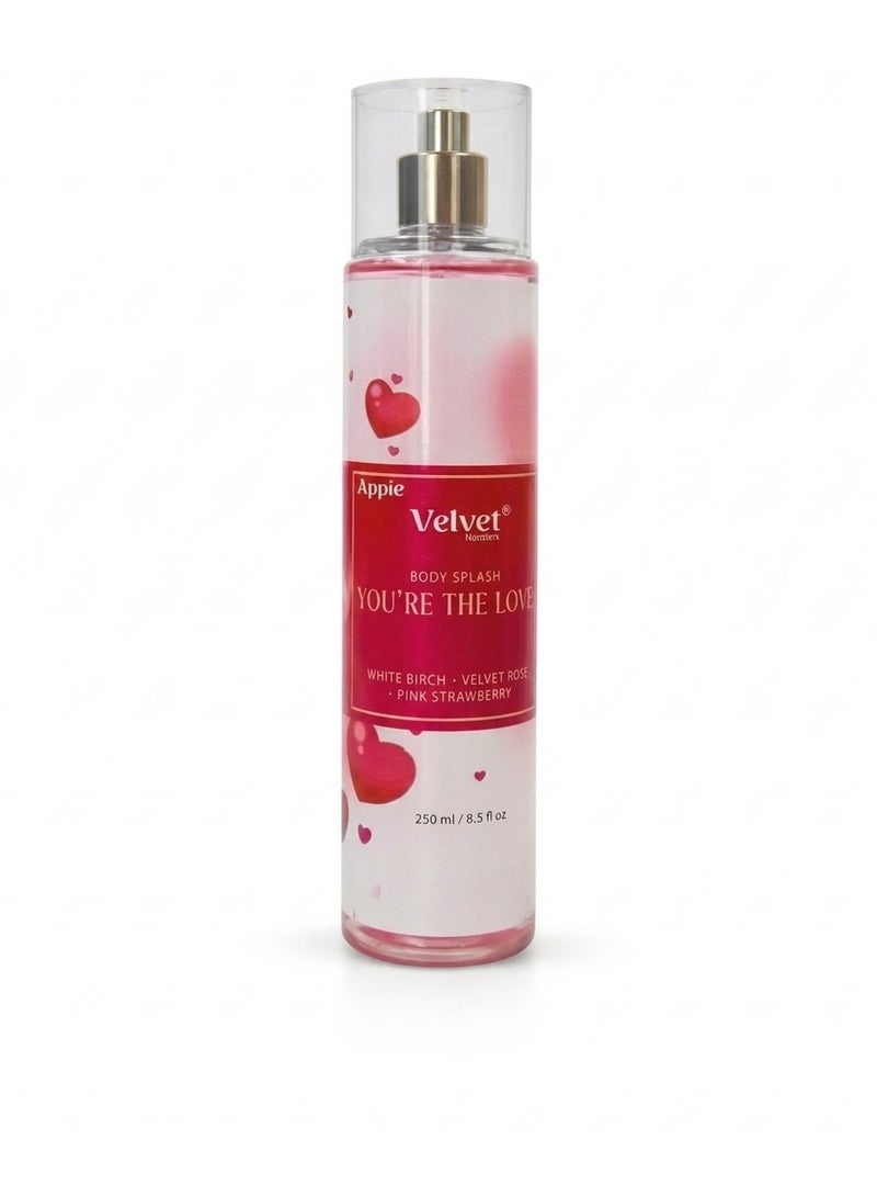 Velvet You're The Love Body Splash for Women 250ml - Long Lasting Fine Fragrance Mist - Romantic Scent with White Birch, Velvet Rose & Strawberry - Image 1