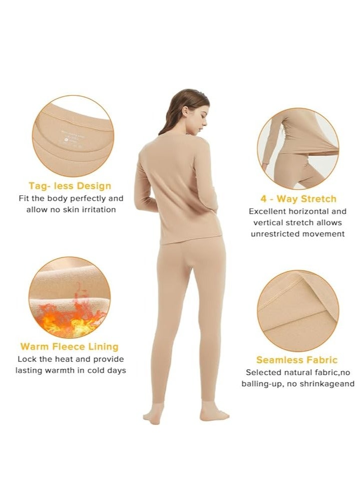 Women's Thermal Underwear Set Long Johns Long Johns Women's Wool Silk Thermal Underwear Base Pajamas Set Skin Color M - Image 2