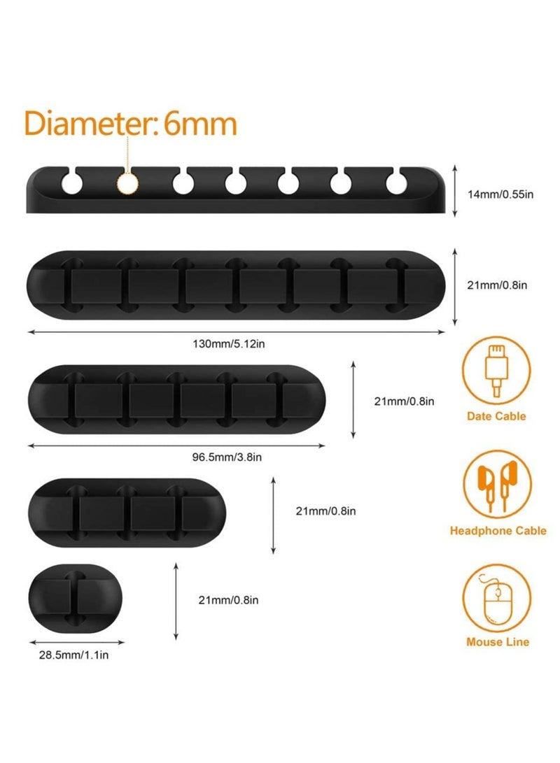 فوميمو مشابك تنظيم الكابلات 5 عبوات ذاتية اللصق لتنظيم الكيبلات لكيبل USB / سلك الطاقة / الأسلاك والسيارة والمكتب والمنزل والمكتب (7-5-3-1-1 فتحات) حامل كيبل أسود - Image 2