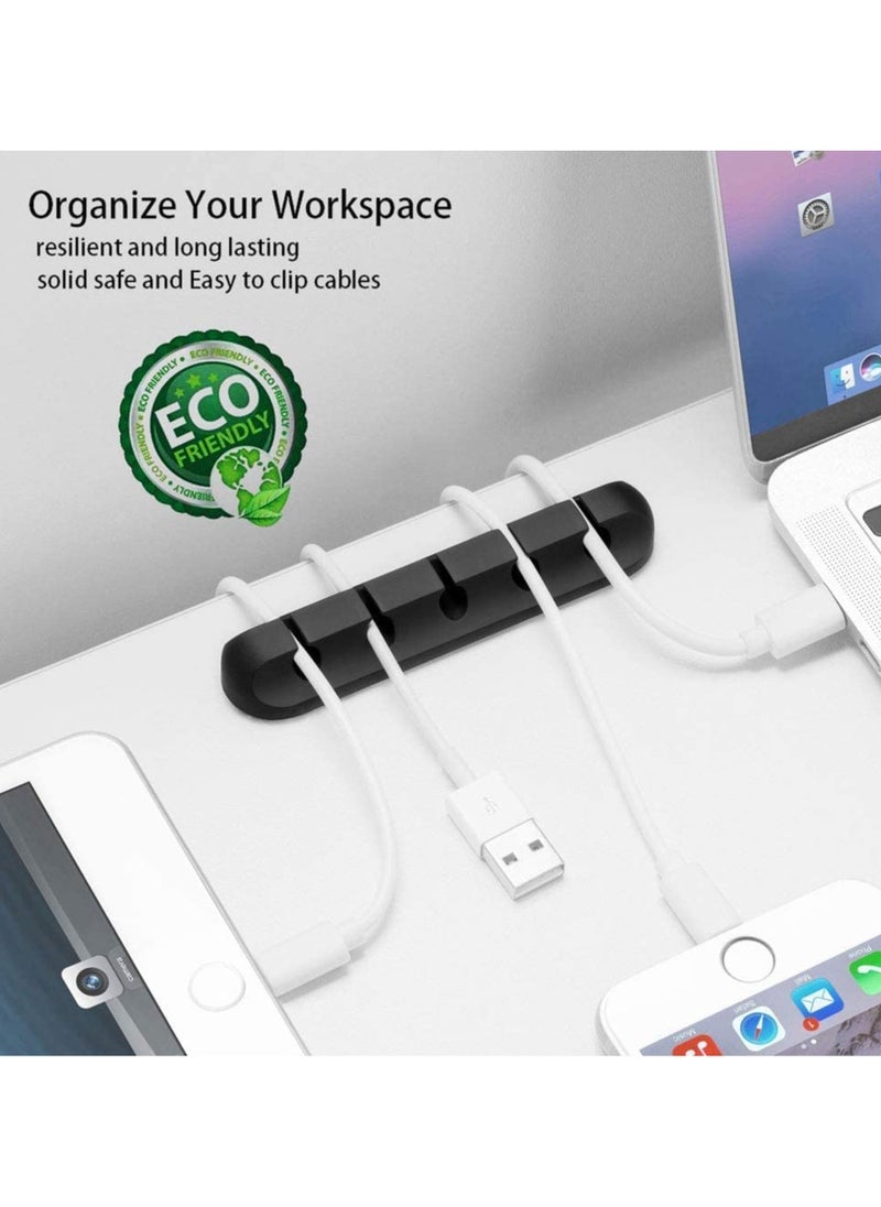 فوميمو مشابك تنظيم الكابلات 5 عبوات ذاتية اللصق لتنظيم الكيبلات لكيبل USB / سلك الطاقة / الأسلاك والسيارة والمكتب والمنزل والمكتب (7-5-3-1-1 فتحات) حامل كيبل أسود  - Image 3