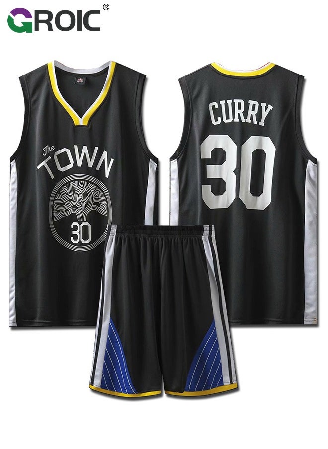 GROIC Basketball Jersey, Stephen Curry Jersey 30# Basketball T Shirt and Shorts, Basketball Jersey Shirt for Adults, Basketball Suits, Basketball Jersey Set, Suitable for 175-180CM  - Image 2