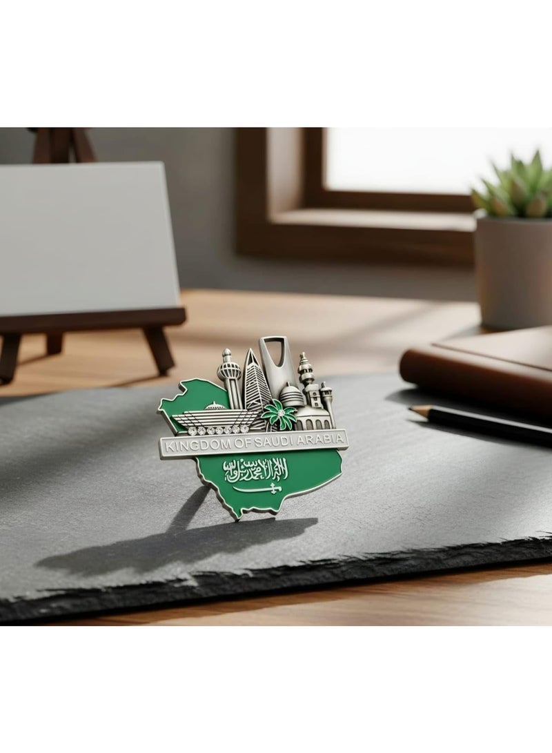 هدايا تذكارية عربية مغناطيس ثلاجة معدني ثلاثي الابعاد فاخر - هدية تذكارية للمملكة العربية السعودية | لمسة نهائية فضية فاخرة مع خريطة وطنية وافق الرياض الشهير | هدية قابلة للتجميع بتصميم علم المملكة العربية السعودية - Image 3