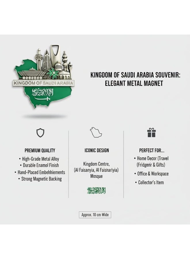 هدايا تذكارية عربية مغناطيس ثلاجة معدني ثلاثي الابعاد فاخر - هدية تذكارية للمملكة العربية السعودية | لمسة نهائية فضية فاخرة مع خريطة وطنية وافق الرياض الشهير | هدية قابلة للتجميع بتصميم علم المملكة العربية السعودية - Image 5