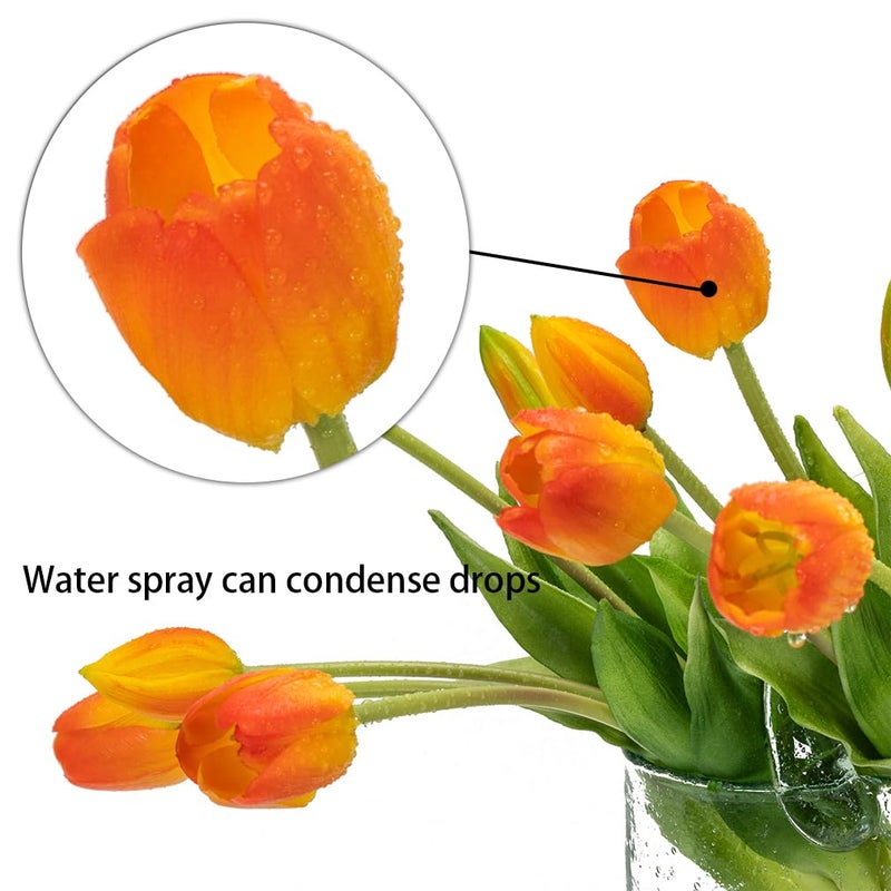 DUYONE 15pcs Artificial Tulips Flowers, Latex Bouquet, Fake Tulips for Office Wedding Party Home Kitchen Garden Decoration(Orange,15pcs) - Image 3