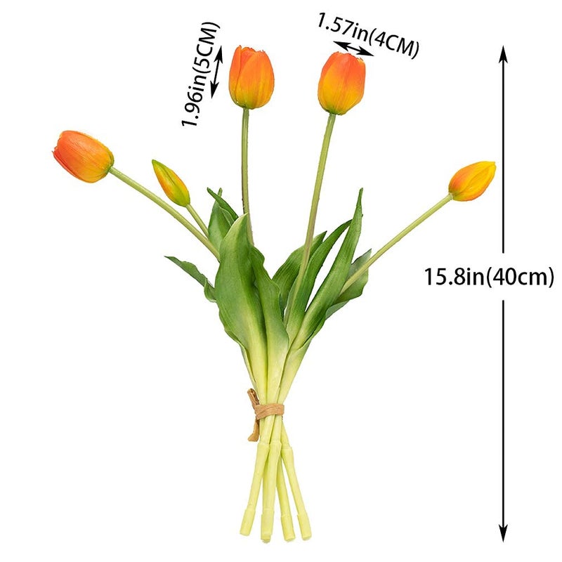 DUYONE 15pcs Artificial Tulips Flowers, Latex Bouquet, Fake Tulips for Office Wedding Party Home Kitchen Garden Decoration(Orange,15pcs) - Image 2