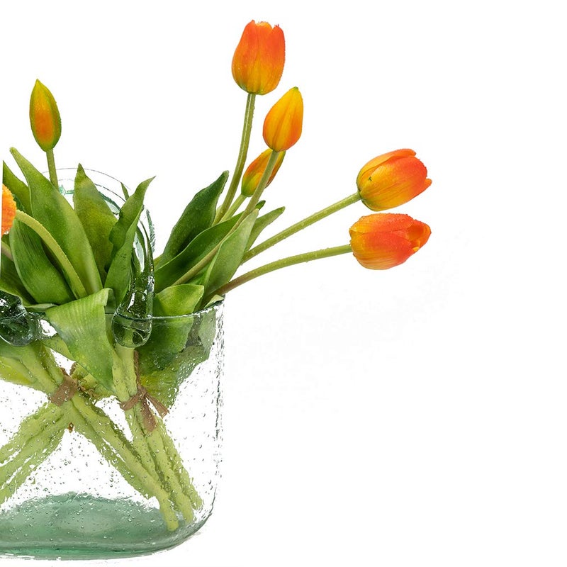DUYONE 15pcs Artificial Tulips Flowers, Latex Bouquet, Fake Tulips for Office Wedding Party Home Kitchen Garden Decoration(Orange,15pcs) - Image 4
