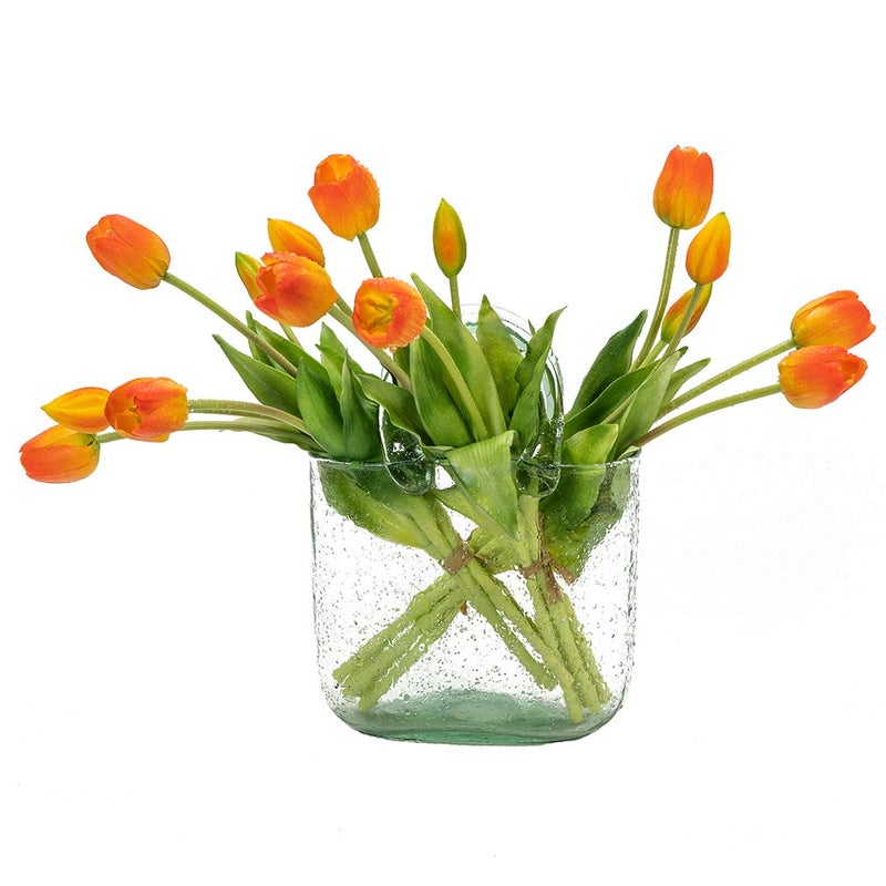 DUYONE 15pcs Artificial Tulips Flowers, Latex Bouquet, Fake Tulips for Office Wedding Party Home Kitchen Garden Decoration(Orange,15pcs) - Image 1