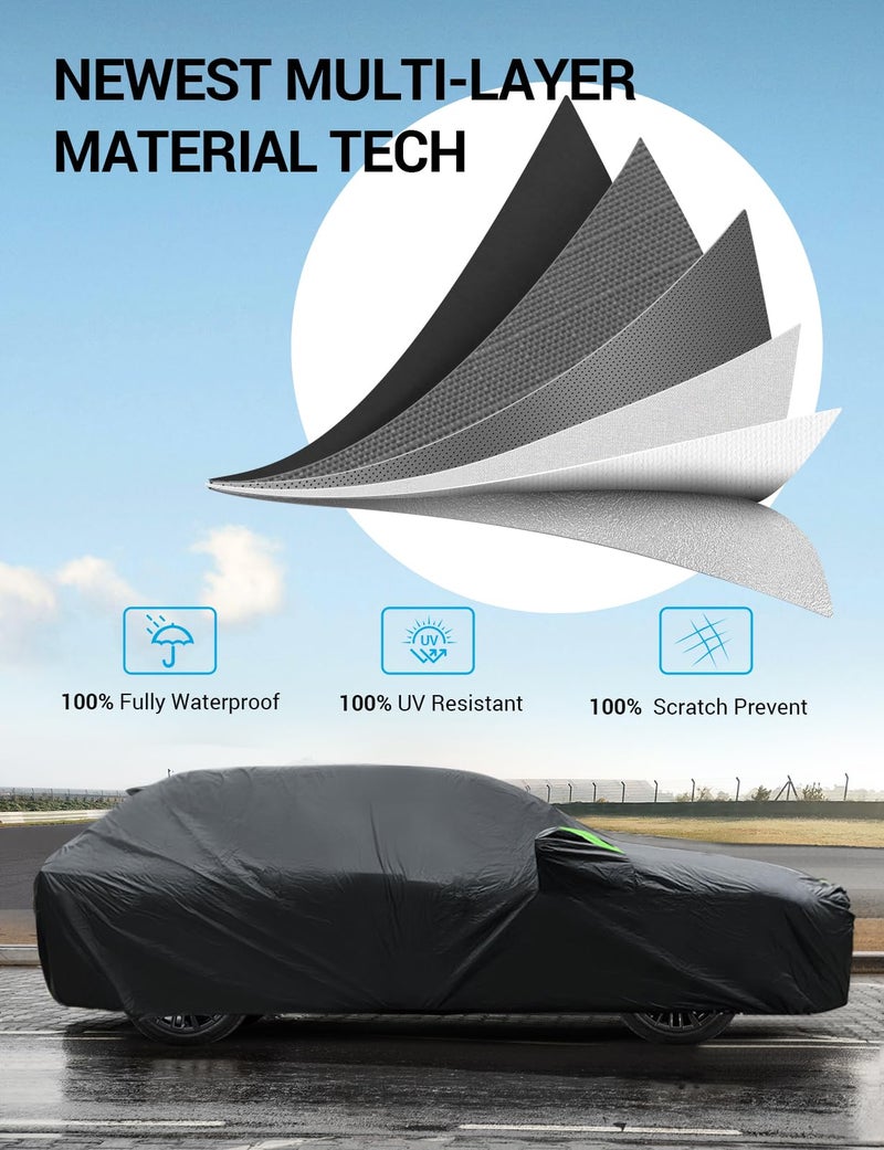 Proadsy 2025 Upgrade Car Cover for Mini Cooper 2002-2024 2025, Waterproof All Weather for Automobiles, Windproof Snowproof Rain Hail Sun UV Protection Full Outdoor Indoor Exterior Car Covers, Black - Image 4