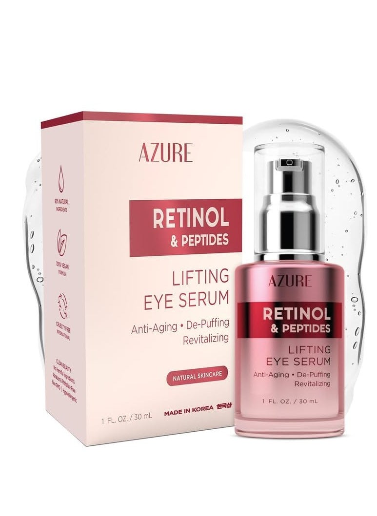 Azure Azure Cosmetics Retinol & Peptides Lifting Eye Serum - Anti Aging, De-Puffing & Revitalizing Dark Circle Corrector - Reduces Wrinkles, Fine Lines & Under Eye Bags - Made in Korea - 30mL / 1 fl.oz.  - Image 1
