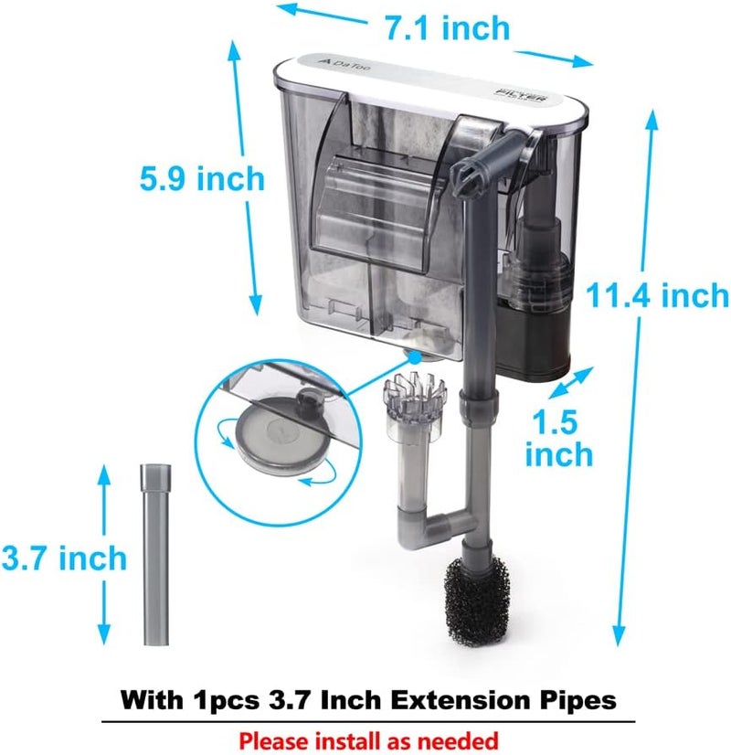 DATOO Aquarium Hang On Filter Small Fish Tank Hanging Filter Power Waterfall Filtration System for 10 to 20 Gallon Aquariums - Image 1