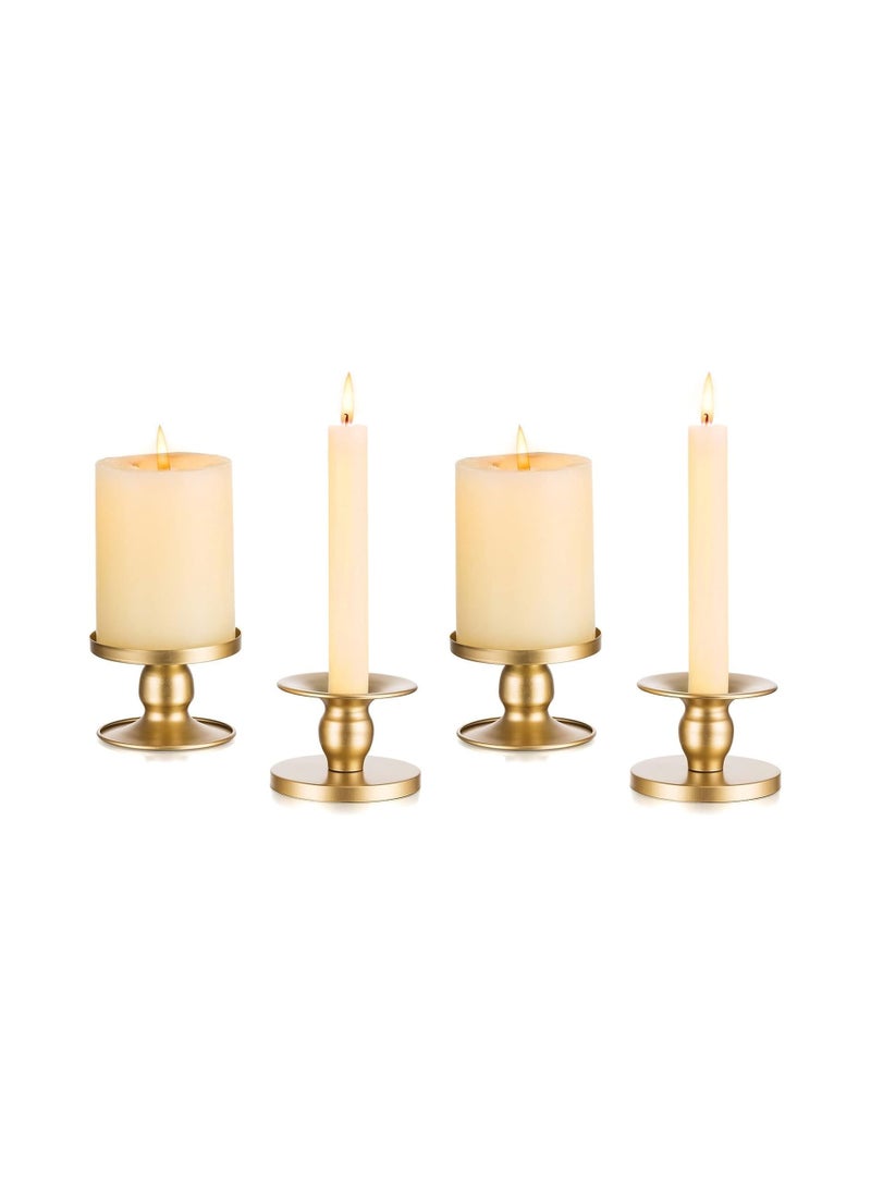 KASTWAVE Candle Holders for Pillar Candles, 4 Pcs Gold Pillar & Taper Candle Holder, Small Metal Candle Stick Candle Holder for Wedding, Dining Room Table Centerpiece, Holiday Decor - Image 1