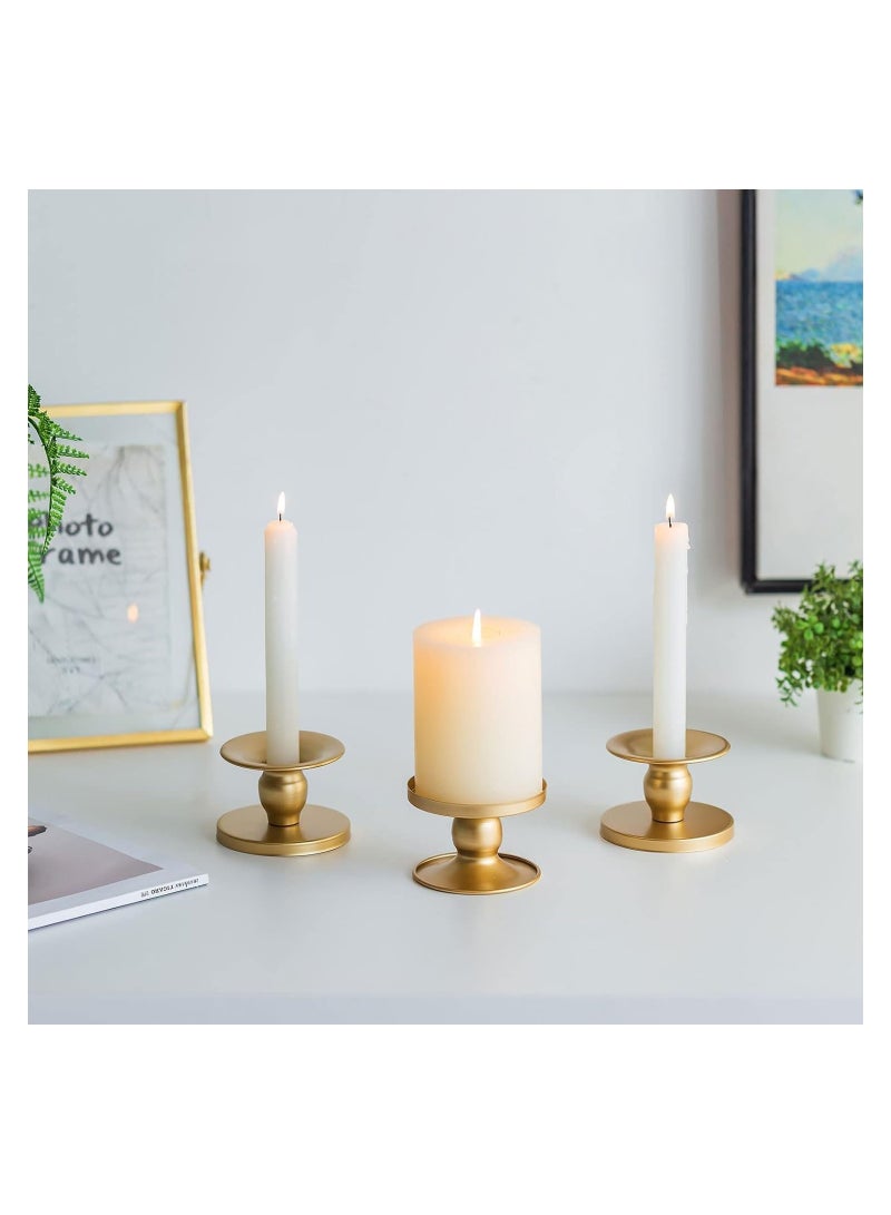 KASTWAVE Candle Holders for Pillar Candles, 4 Pcs Gold Pillar & Taper Candle Holder, Small Metal Candle Stick Candle Holder for Wedding, Dining Room Table Centerpiece, Holiday Decor - Image 3