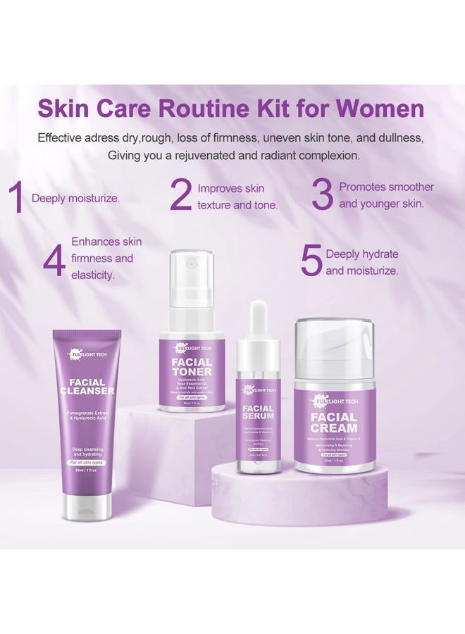 FULLLIGHT TECH Skin Care Set,Anti-aging Beauty Gift Sets for Women Teens Girls,4 Pcs Gentle Facial Skin Care Kit with Cleanser, Toner,Serum, Face Cream Travel Skincare Kit,TSA-friendly Face Care Stocking Stuffers - Image 4