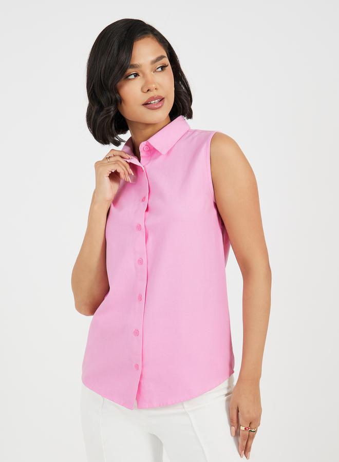 ستايلي بلوزة بلا أكمام بقصة سائبة وأزرار - Image 3