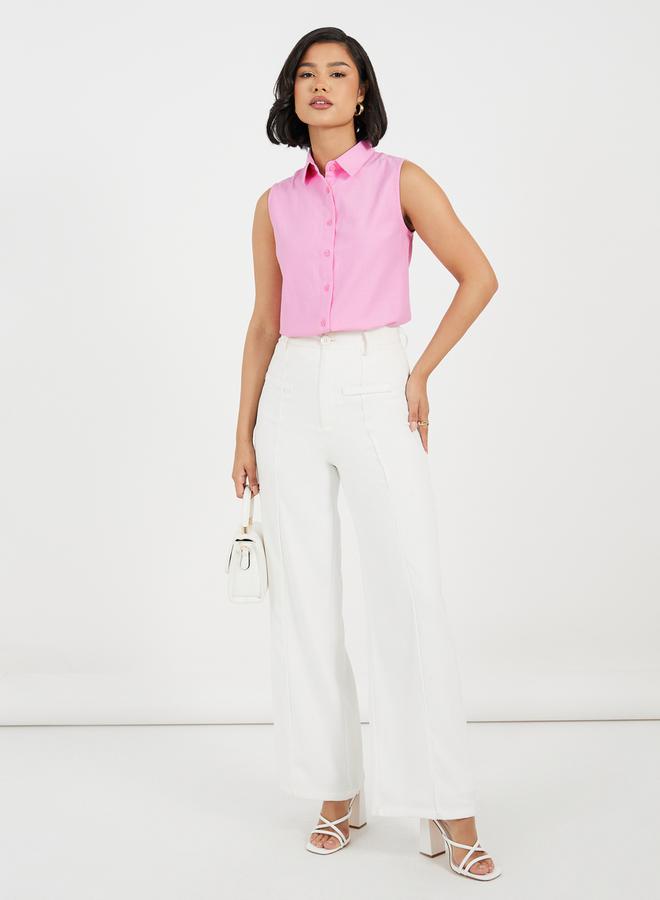 ستايلي بلوزة بلا أكمام بقصة سائبة وأزرار - Image 2