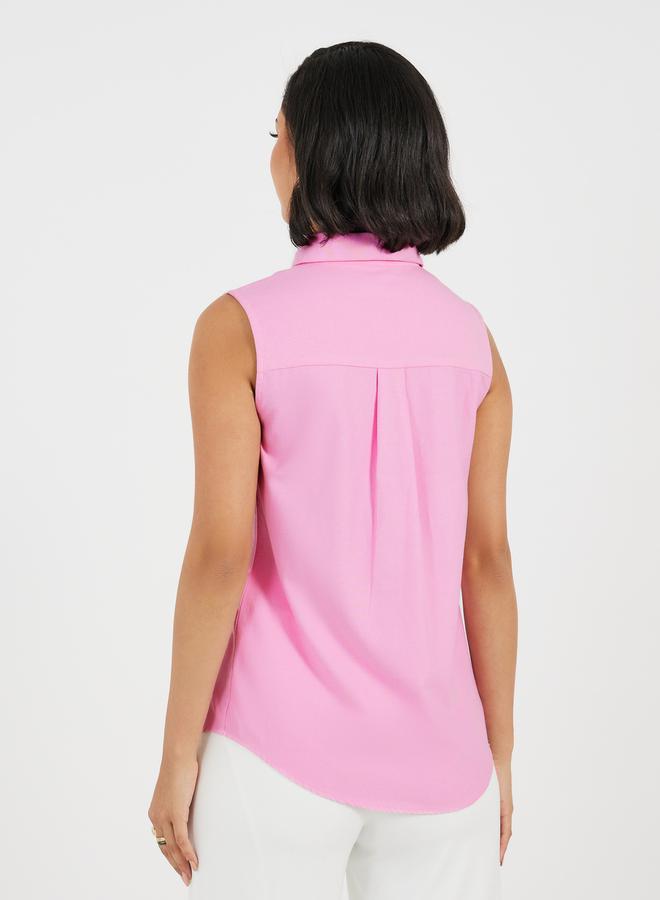 ستايلي بلوزة بلا أكمام بقصة سائبة وأزرار - Image 5