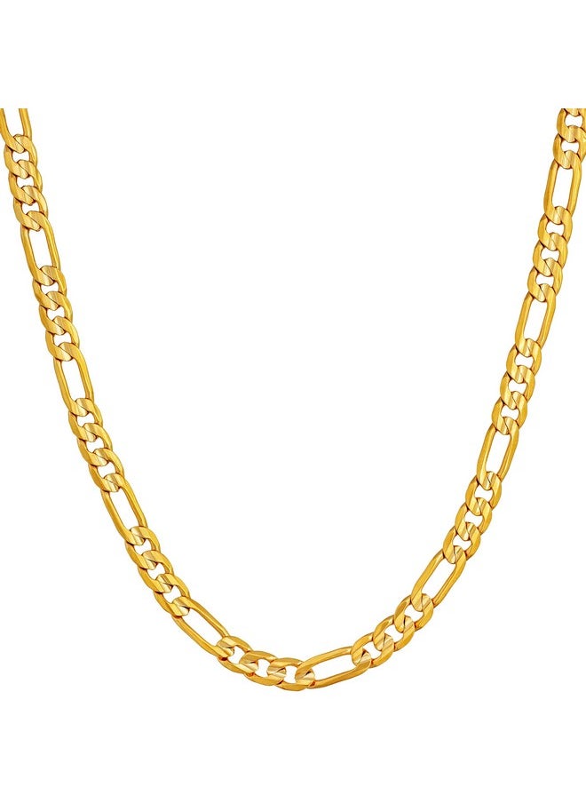 Lifetime Jewelry 4Mm Figaro Chain Necklace 24K Gold Plated For Men Women & Teens (20 Inches, Gold)  - Image 1