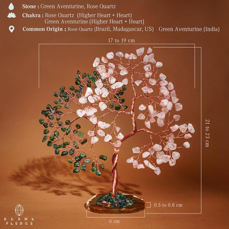 KARMAPLEDGE Crystal Tree for Women Office Decor, Handmade Green Aventurine & Rose Quartz Healing Stones Tree of Life for Positive Energy, Money, Good Luck, Feng Shui Home Decor, Spiritual Gifts for Women - Image 3
