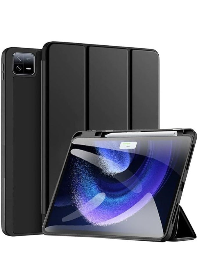 For Xiaomi iPad 6 Pro Leather Smart Cover for iPad 6 Pro 2023 Mi Tablet Xiaomi iPad 6 Auto Wake with Pen Holder Ultra Slim (Black) - Image 1