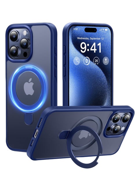 Matte Finish Magnetic for iPhone 15 Pro Max Case Invisible Kickstand Stand [Compatible with MagSafe] [14 FT Drop Protection] Non-Yellowing Shockproof Protective Slim Cover - Blue