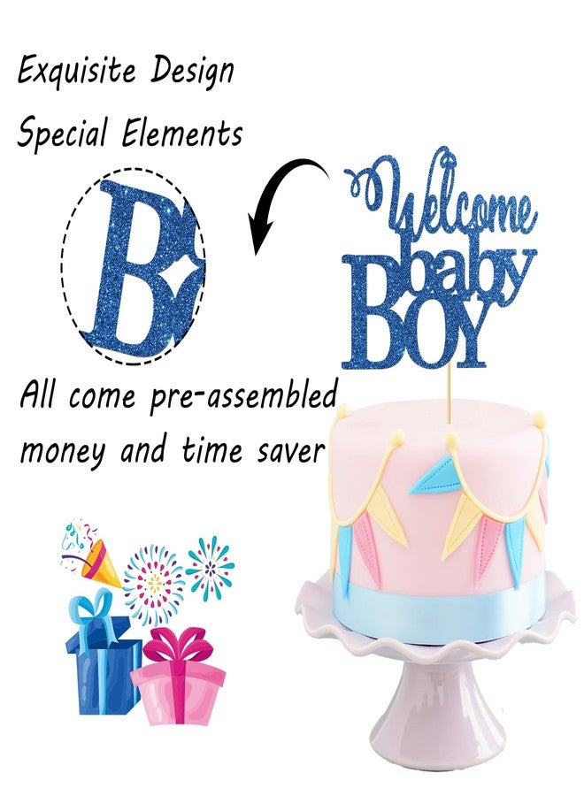 Maicaiffe Royal Blue Welcome Baby Boy Cake Topper - Baby Shower & Birthday Party Decorations - Gender Reveal for Baby Boy - Image 3