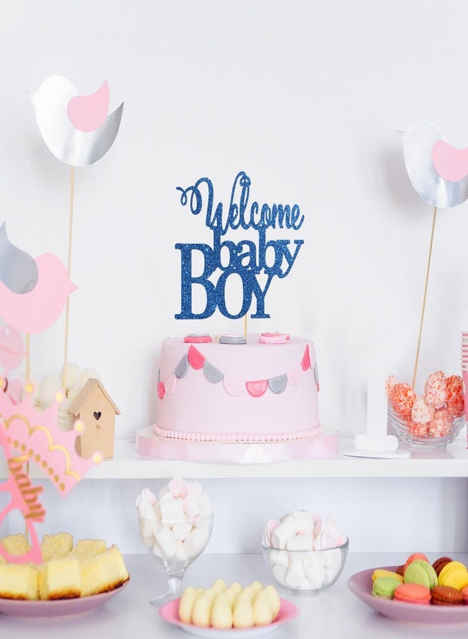 Maicaiffe Royal Blue Welcome Baby Boy Cake Topper - Baby Shower & Birthday Party Decorations - Gender Reveal for Baby Boy - Image 5