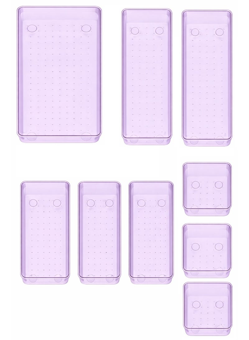 Set of 9 clear plastic drawer organizers, multi-size, organize drawers in bathroom, makeup, jewelry, kitchen and office. - Image 1