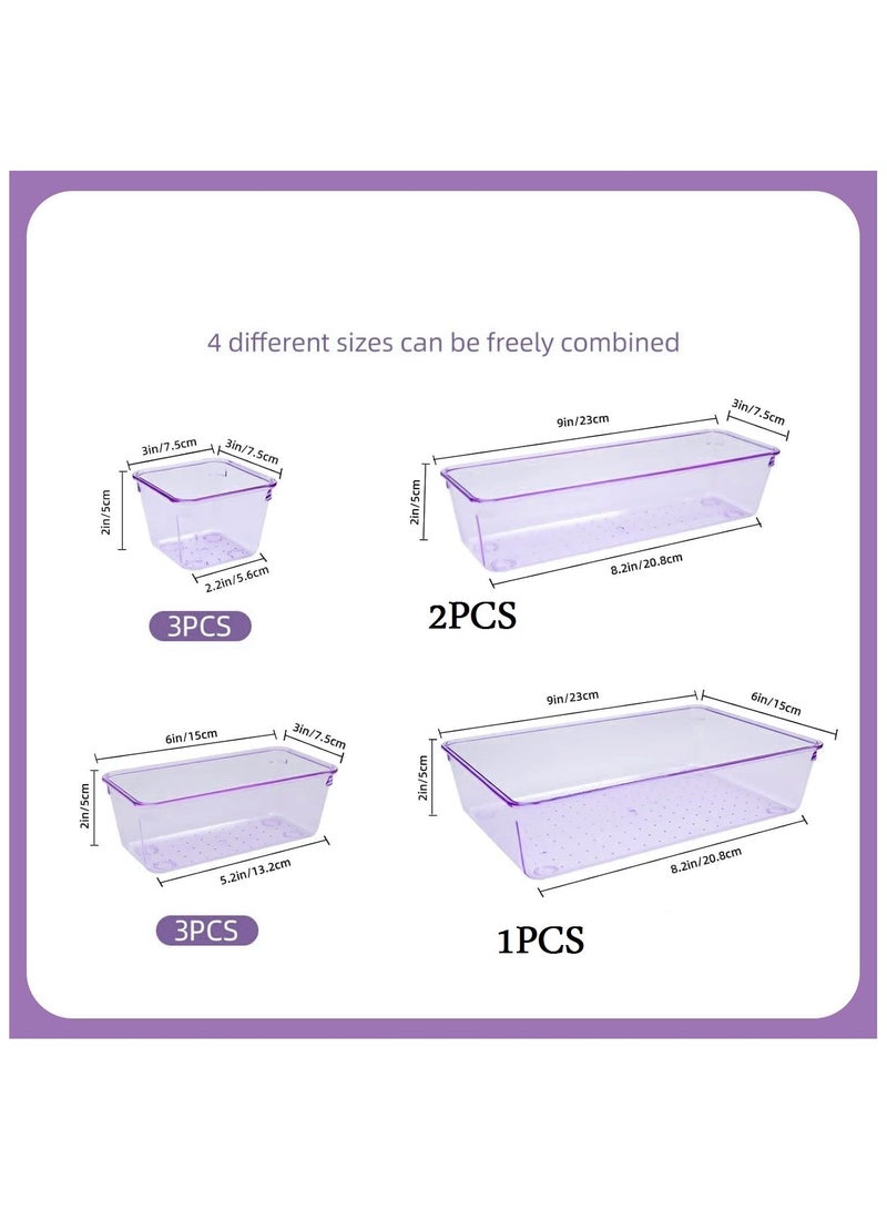 Set of 9 clear plastic drawer organizers, multi-size, organize drawers in bathroom, makeup, jewelry, kitchen and office. - Image 2