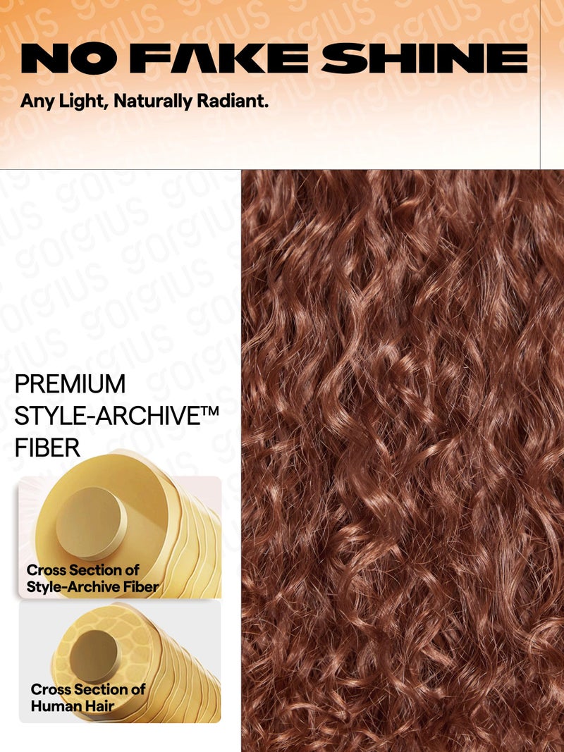 GORGIUS Ginger Brown Curly Lace Front Wig Pre Cut Glueless Highlighted Synthetic Wig Deep Curl Middle Part Lace Wig Upgraded with Premium Human-Hair-Like Fiber 20 Inch (Color 340) - Image 5