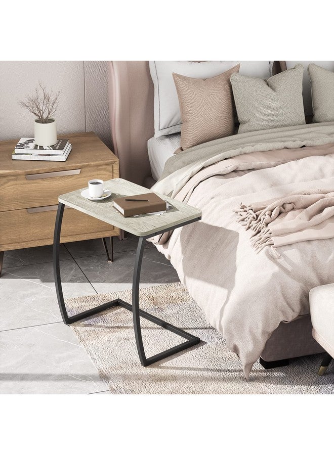 SRIWATANA Side Table, End Table, Vintage C-Shaped Couch Table for Sofa Laptop Coffee Snack, Light Grey - Image 4
