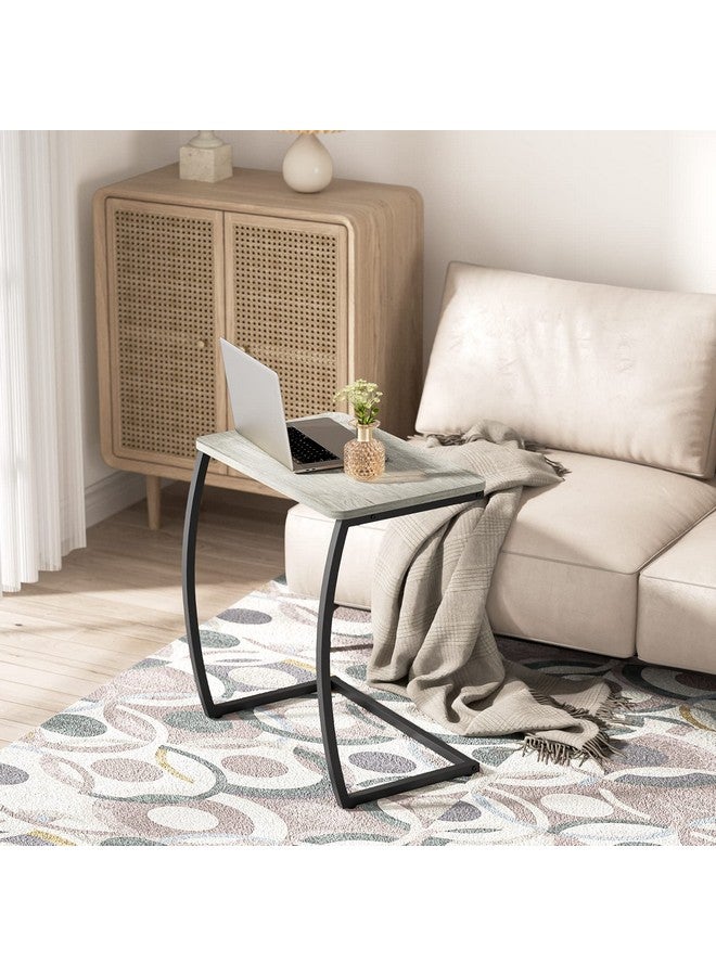 SRIWATANA Side Table, End Table, Vintage C-Shaped Couch Table for Sofa Laptop Coffee Snack, Light Grey - Image 2