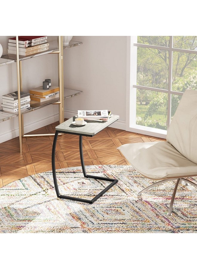 SRIWATANA Side Table, End Table, Vintage C-Shaped Couch Table for Sofa Laptop Coffee Snack, Light Grey - Image 3