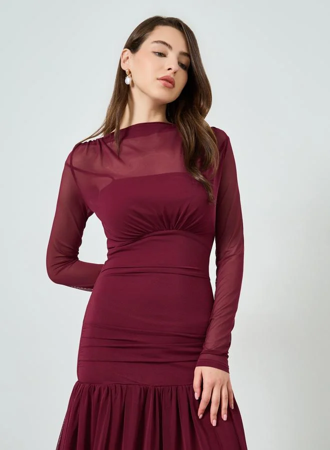 Styli Women Red Long Sleeve A-Line Maxi Dress