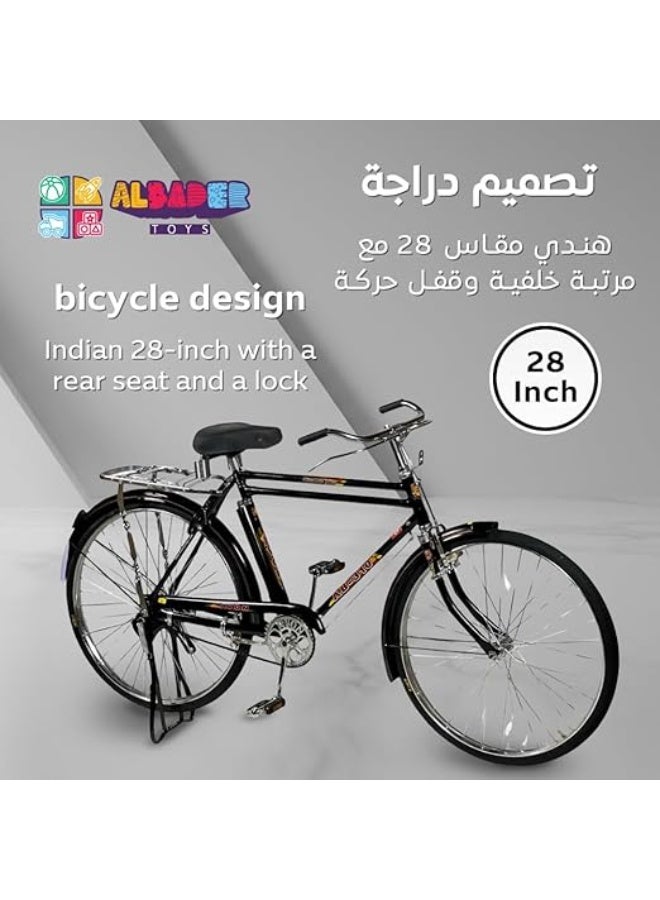 AL BADER Indina Bicycle With Classic Design, Made In India, 28 Inch Size With Safety Lock And Key, With Additional Seat, Dual Brakes, Air Tires (Black). - Image 2