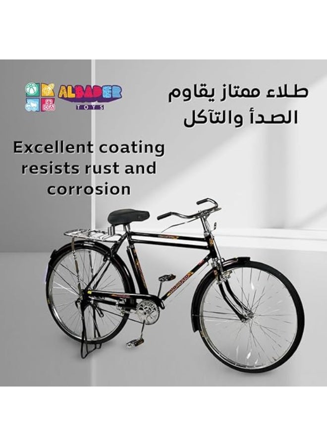 AL BADER Indina Bicycle With Classic Design, Made In India, 28 Inch Size With Safety Lock And Key, With Additional Seat, Dual Brakes, Air Tires (Black). - Image 4