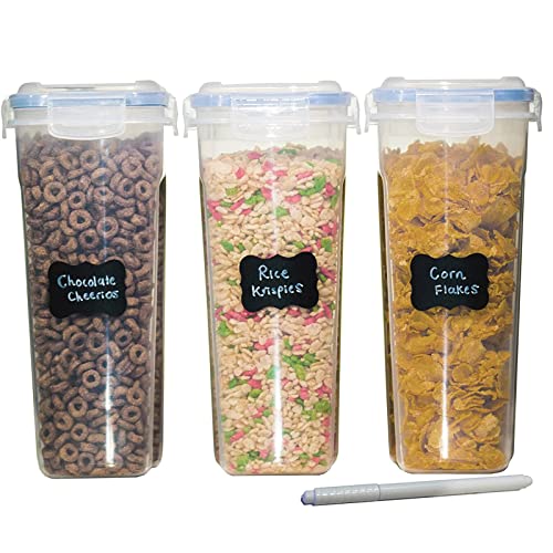 MEKBOK Cereal Storage Container Set BPA Free Plastic Airtight Food Storage Containers 1352 oz for Cereal Snacks and Sugar 3 Piece Set Cereal Dispensers with 16 Chalkboard Labels blue