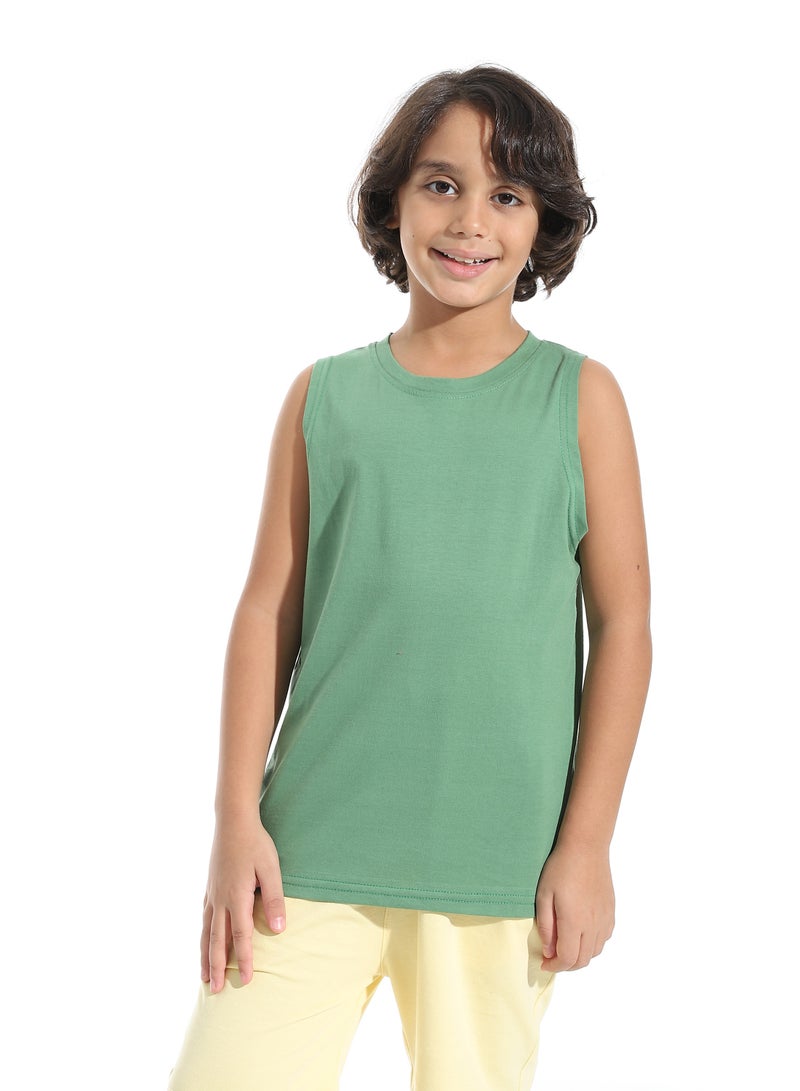 Andora Cut Sleeves Loose Fit Basic T-Shirt_Pale Green - Image 1