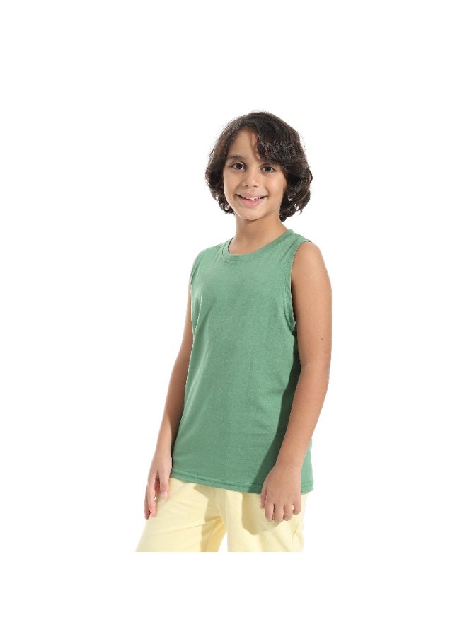 Andora Cut Sleeves Loose Fit Basic T-Shirt_Pale Green - Image 2