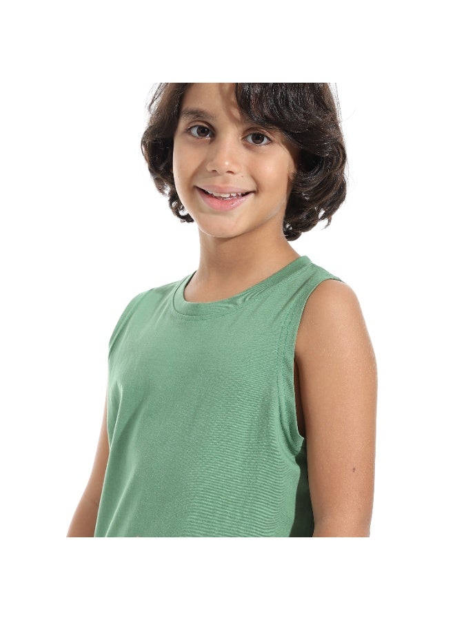 Andora Cut Sleeves Loose Fit Basic T-Shirt_Pale Green - Image 4