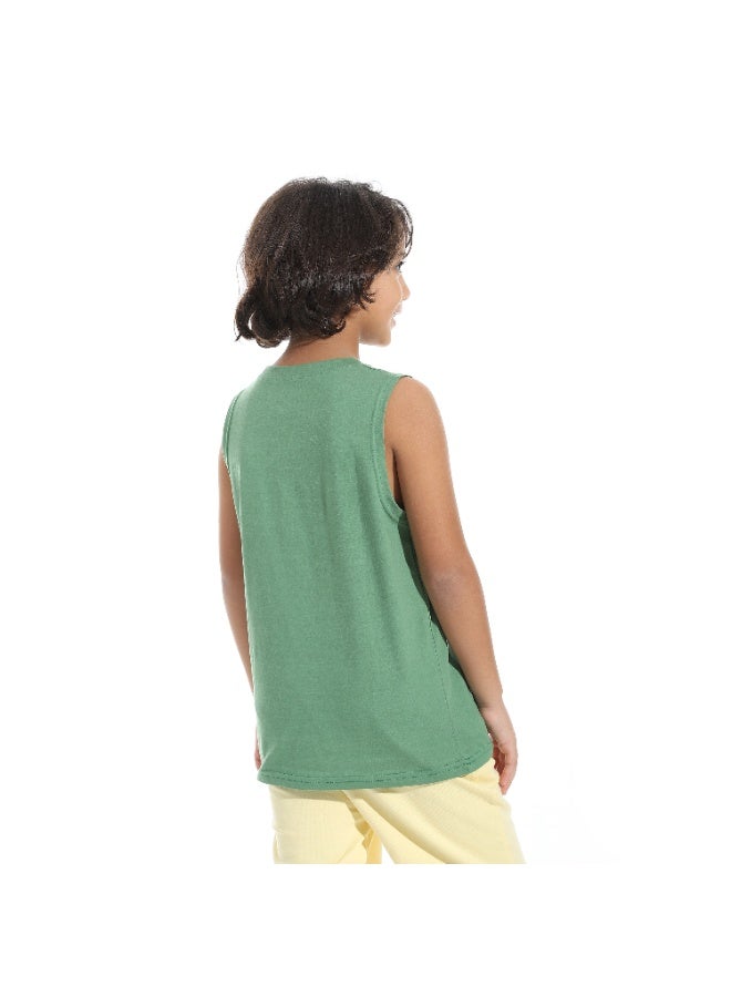 Andora Cut Sleeves Loose Fit Basic T-Shirt_Pale Green - Image 3