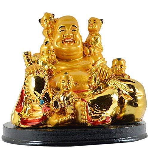 GJ Feng Shui Laughing Buddha with Five Children/Boy Babies/Kids Showpiece in Polyresin - Image 5