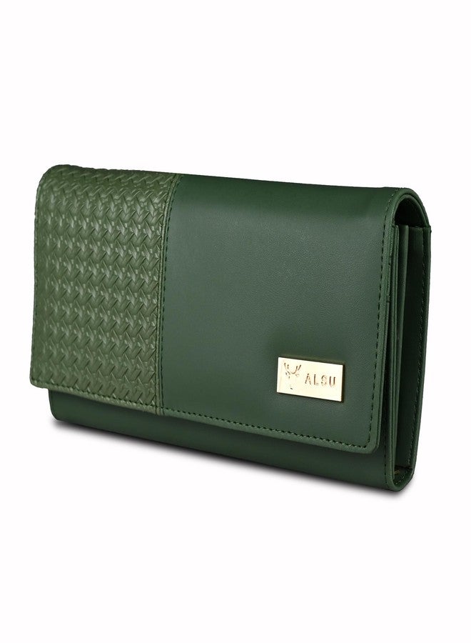 ALSU Women's Faux Leather Hand Wallet Clutch Trendy | 6 Card Slots | Phone Pocket | Zipper Pockets| Hand Purse (Green) - Image 1