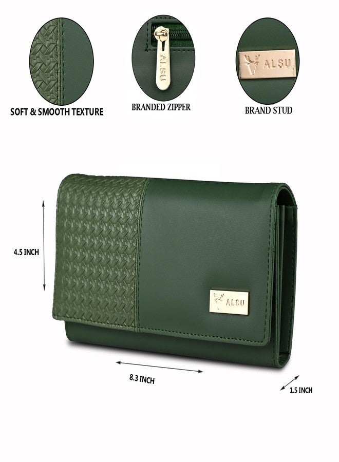 ALSU Women's Faux Leather Hand Wallet Clutch Trendy | 6 Card Slots | Phone Pocket | Zipper Pockets| Hand Purse (Green) - Image 4