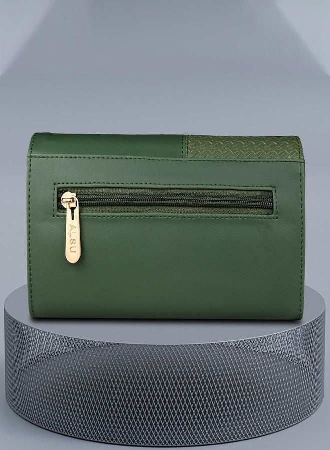 ALSU Women's Faux Leather Hand Wallet Clutch Trendy | 6 Card Slots | Phone Pocket | Zipper Pockets| Hand Purse (Green) - Image 3