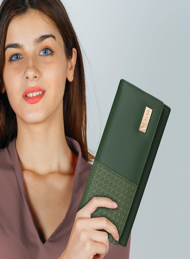 ALSU Women's Faux Leather Hand Wallet Clutch Trendy | 6 Card Slots | Phone Pocket | Zipper Pockets| Hand Purse (Green) - Image 2