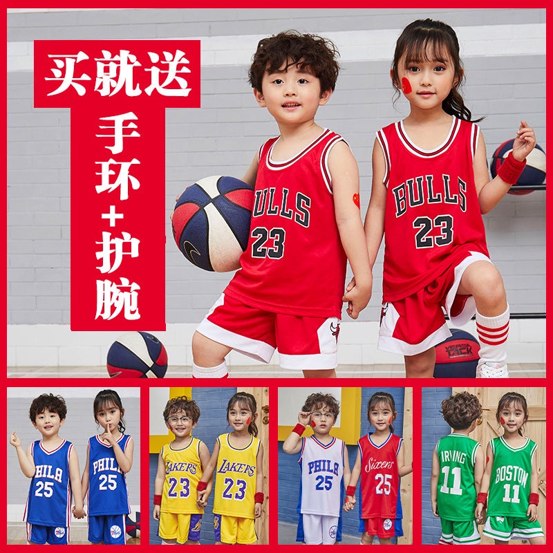Children'S Basketball Uniform Suit Boys And Girls Children'S Kindergarten Baby Lakers Bulls Jersey Printing Number - Image 2