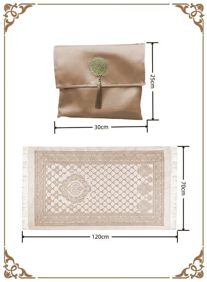 Aijmil مجموعة سجادة صلاة من 3 قطع، سجادة صلاة جميلة مع حقيبة وسبحة، مادة عالية الجودة لطيفة على البشرة، سجادة صلاة قابلة للطي، مناسبة للمنزل والسفر والمكتب والعمل ورمضان والعيد وما إلى ذلك، أفضل فكرة هدية للصلاة (بني) - Image 3