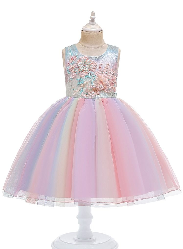 Loquat New bowknot children skirt INS children's dress children's princess dress gauze gift clothing PINK  - Image 1