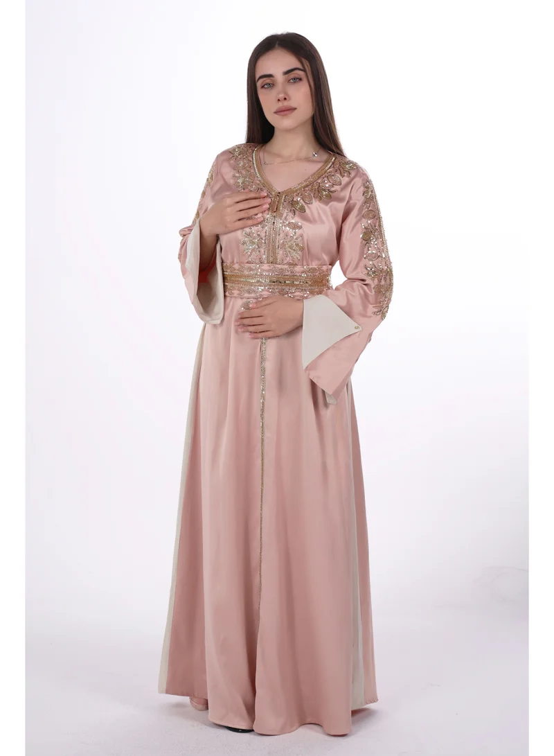 women belted satin jalabiya dress