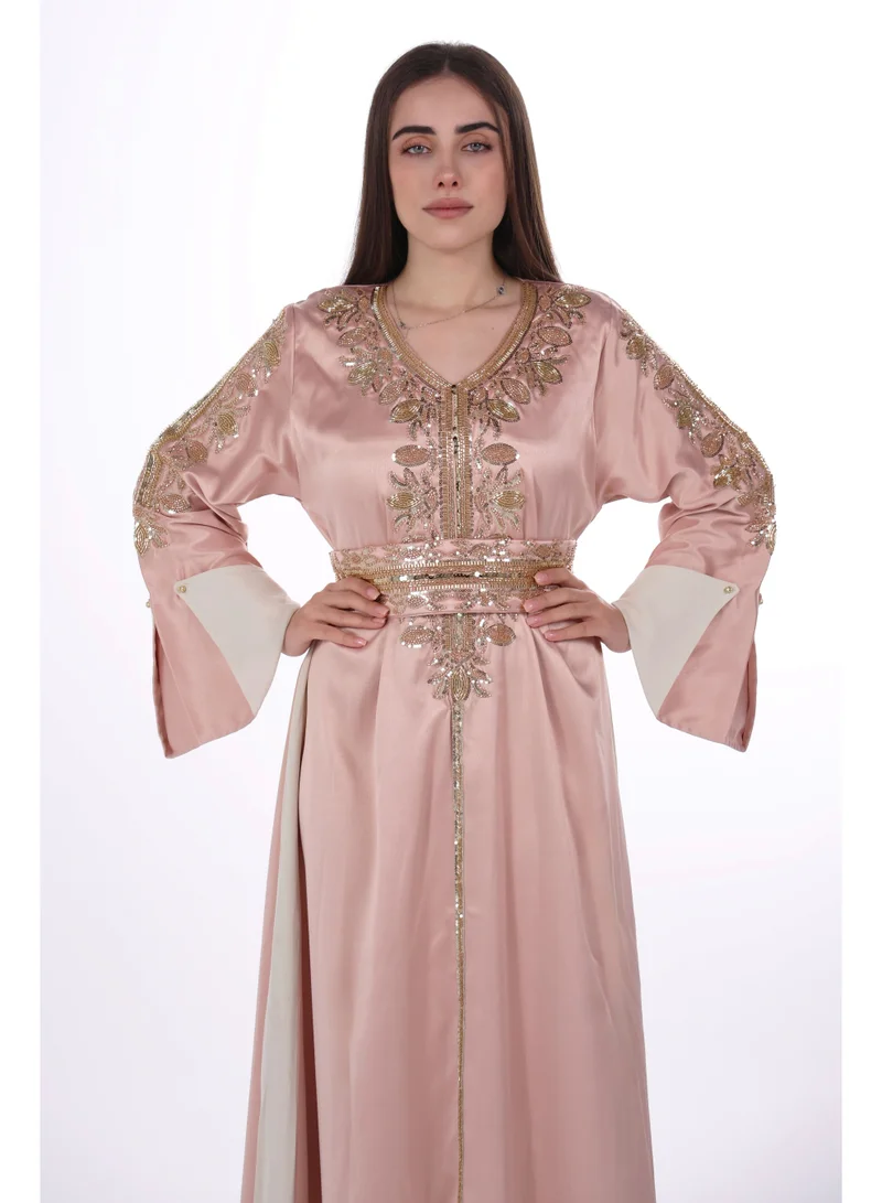 AL BENT AL SHARQIEH pink women belted satin jalabiya dress for Women | Best Price UAE